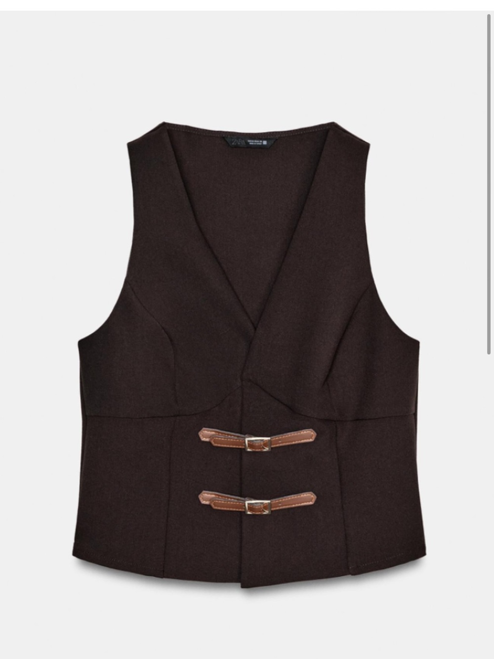 Zara Women’s Structured brown Vest with Brown Buckle Accents